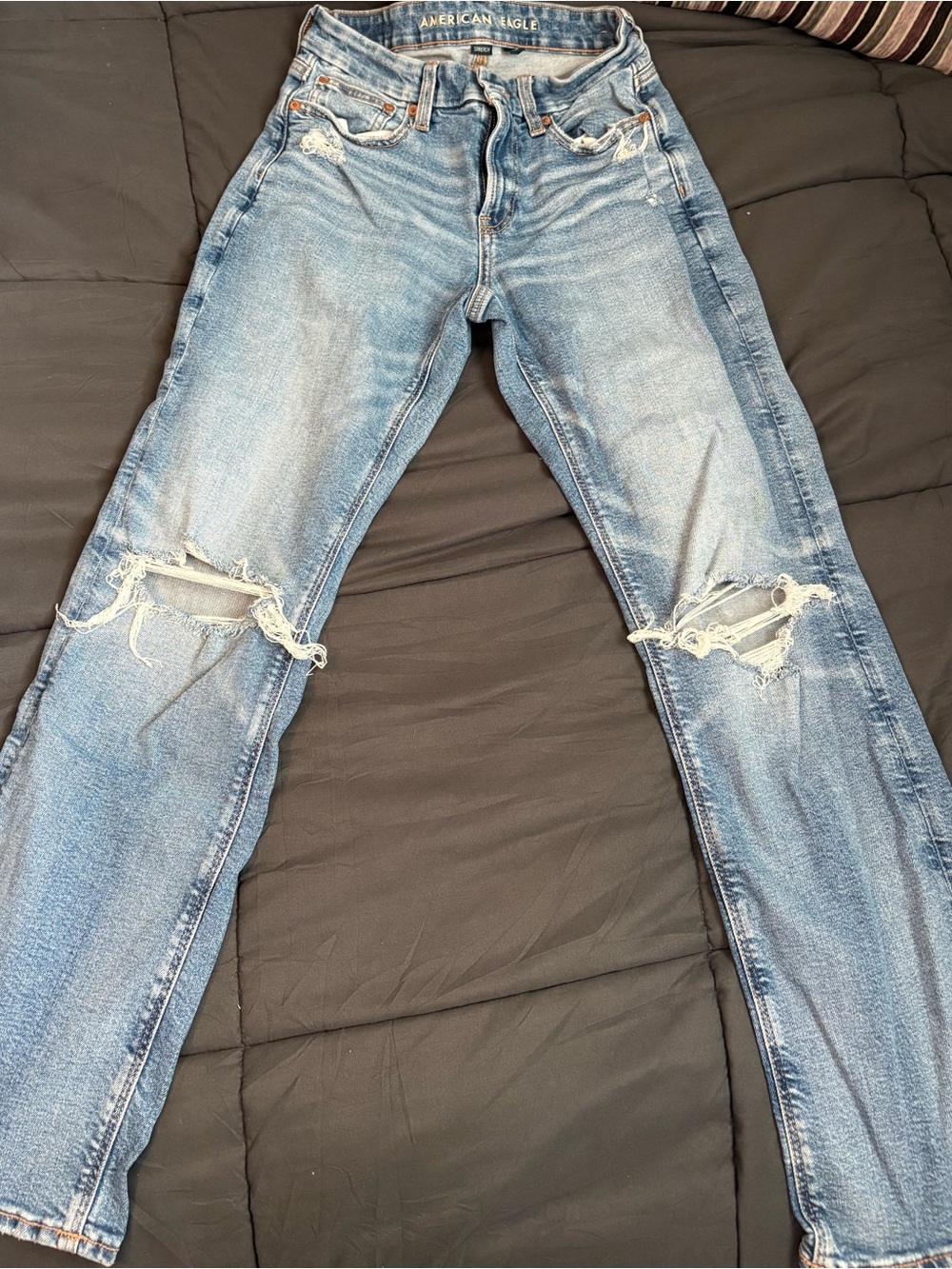American Eagle Outfitters Light Blue Straight Leg Distressed Jeans